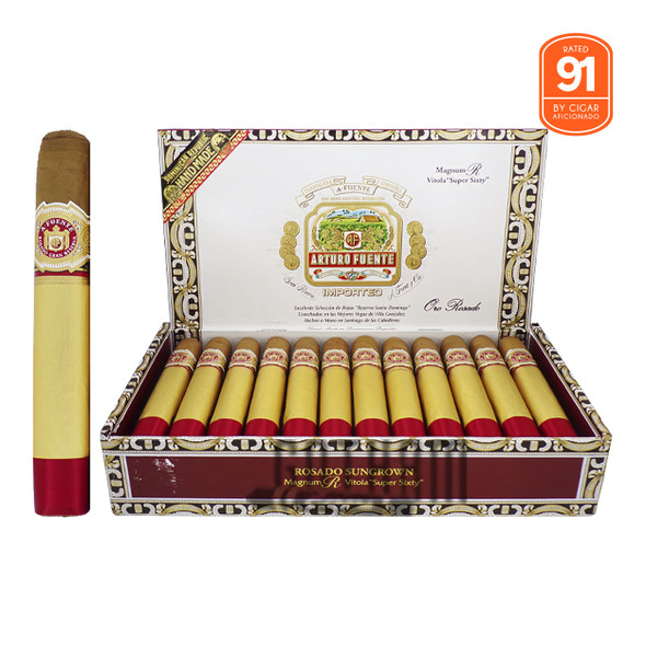 Arturo Fuente Rosado Sun Grown Magnum R "Super Sixty" open box and stick